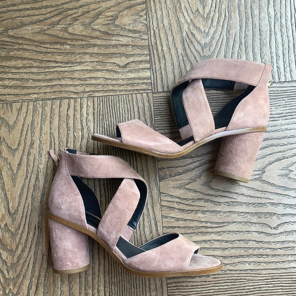 Rebecca Minkoff pink suede back zip sandals